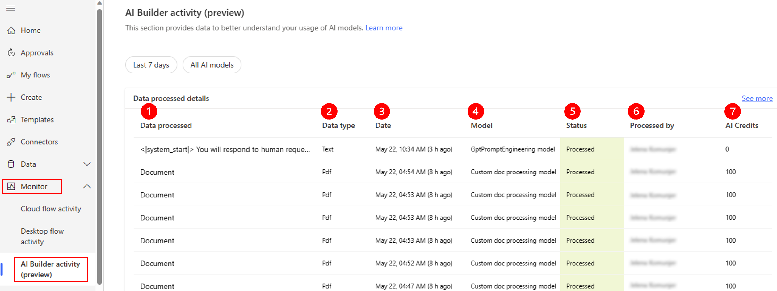 Skjermbilde av siden for AI Builder-aktiviteten (forhåndsversjon).