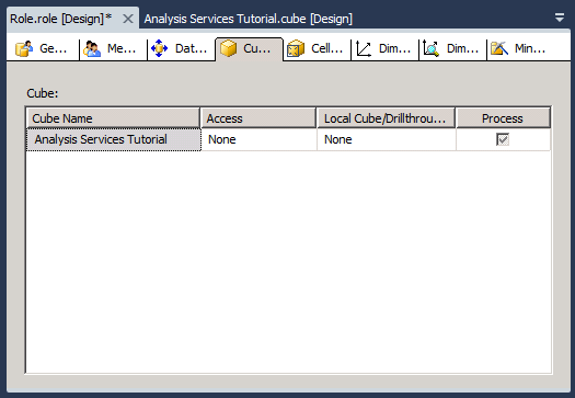 Cubes tab of Role Designer