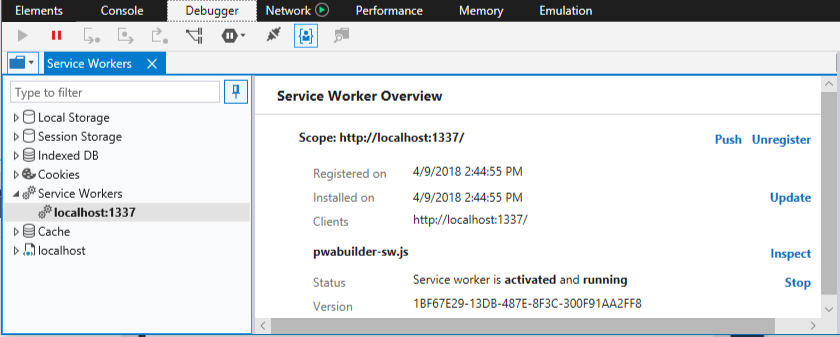 Edge DevTools Service Worker overview
