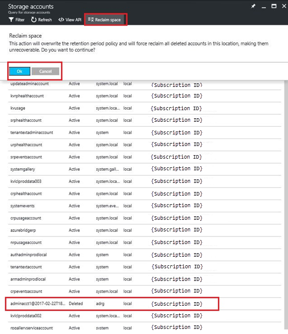 Reclaim space in storage accounts