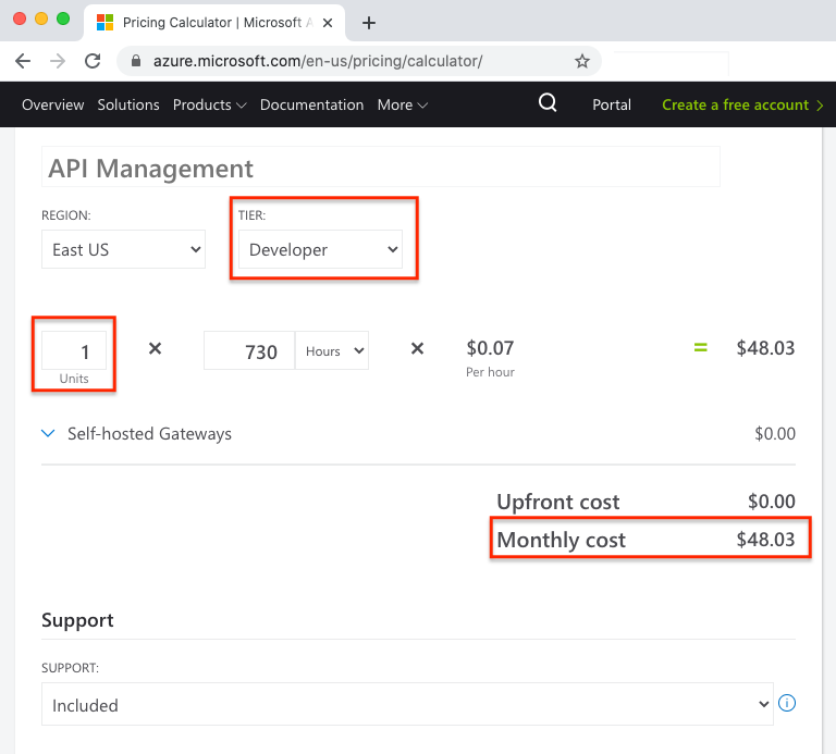 Estimate costs for Developer tier