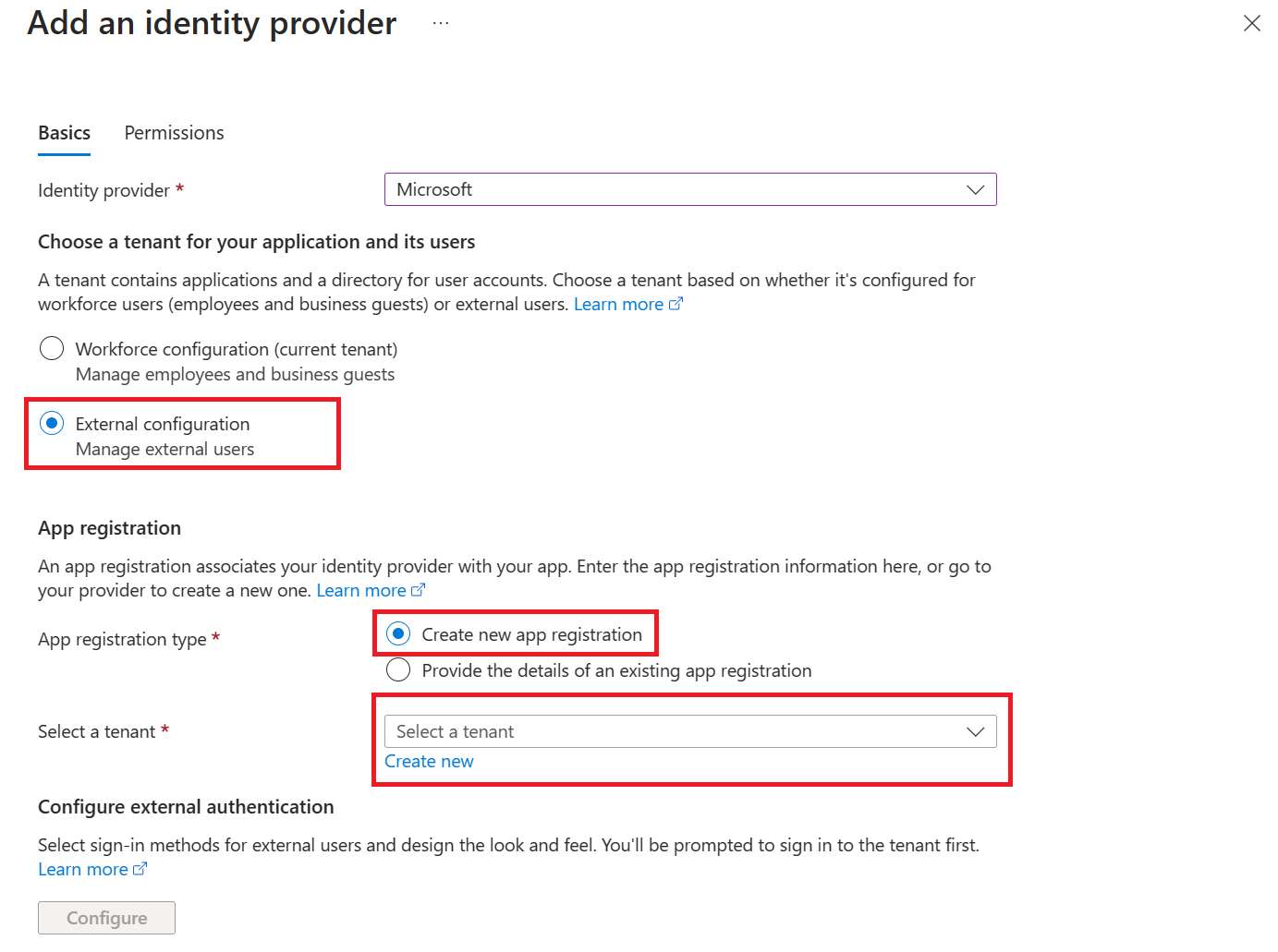 Screenshot that shows the Select a tenant dropdown.