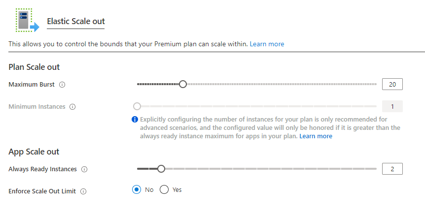 Elastic scale settings in the portal