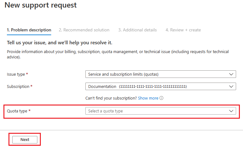 Screenshot of the quota increase request form, displaying various fields for users to provide details about their desired quota increase.