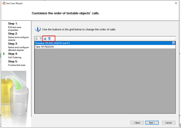 Screenshot that shows step to sequence test object execution.