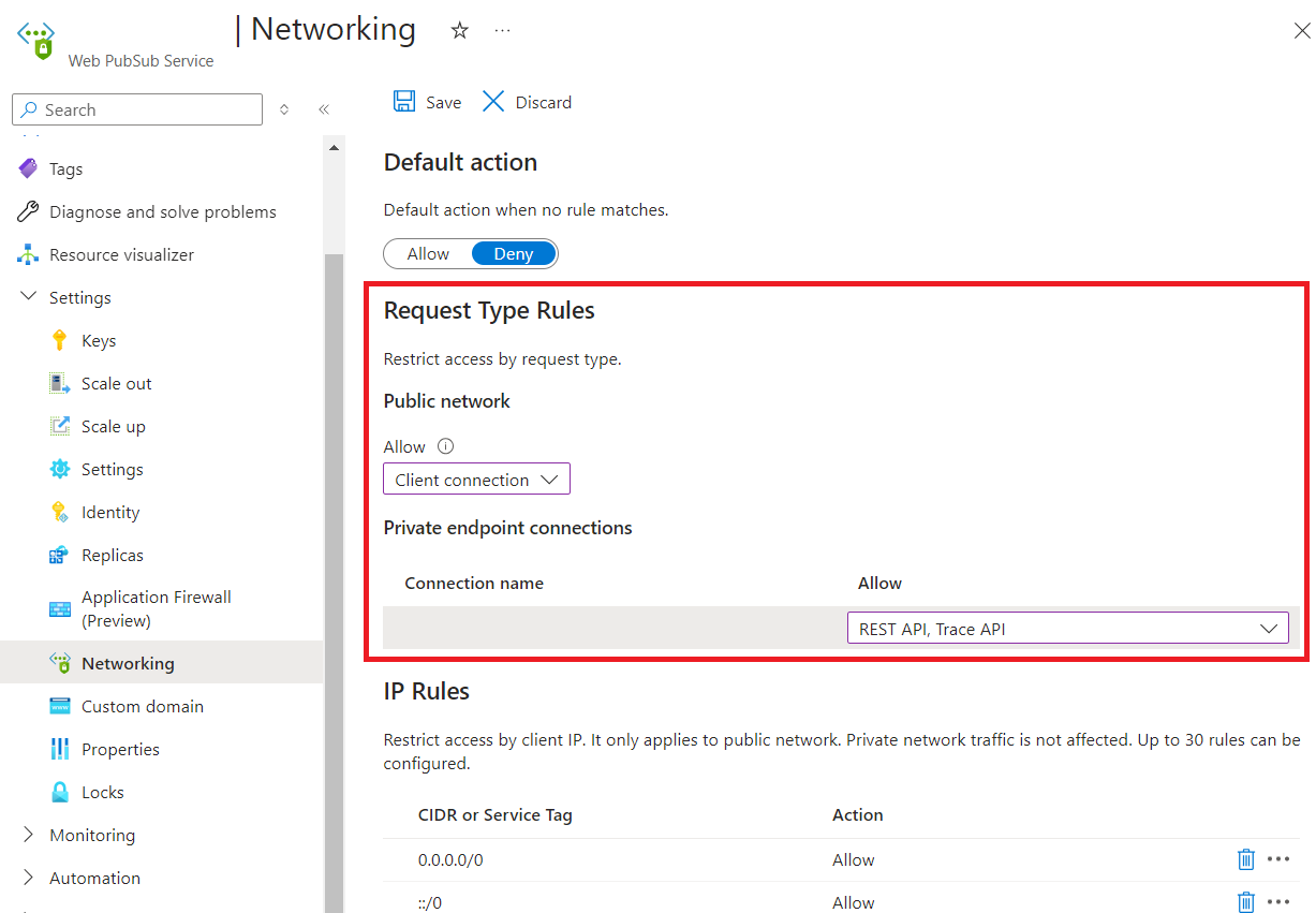 Screenshot showing request type rules on portal.