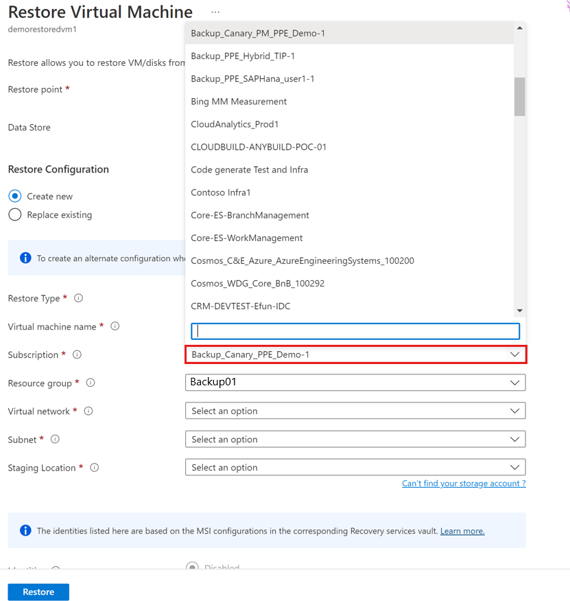 Screenshot showing the list of all subscriptions under the tenant where you have permissions.