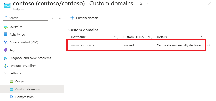 Screenshot of the custom domains list.