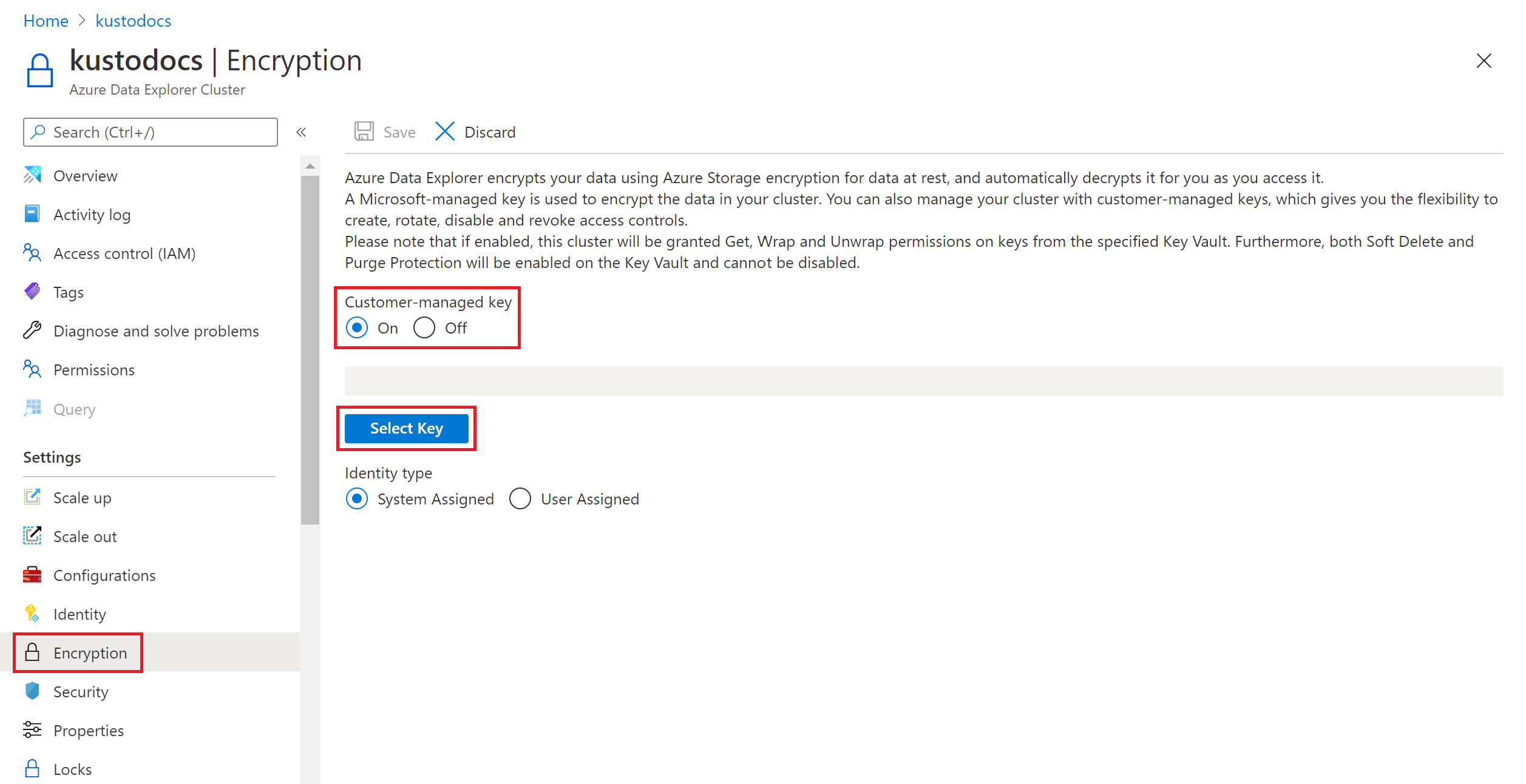 Screenshot showing configure customer-managed keys.