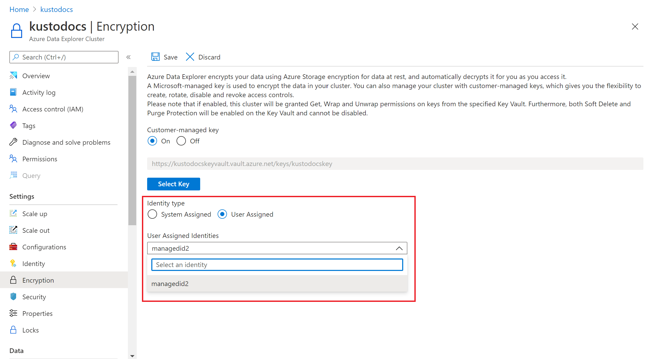 Screenshot showing the option to select a managed identity type.