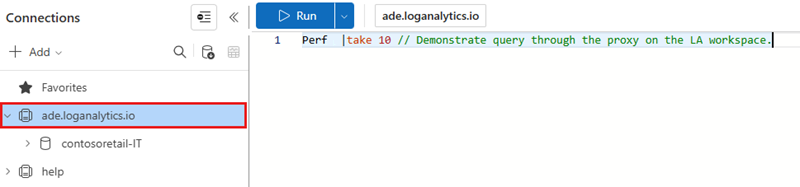 Screenshot showing the Query Log Analytics workspace.