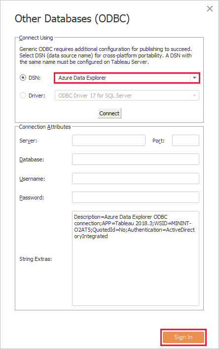 ODBC sign-in.