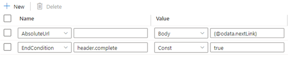 Screenshot showing setting the end condition rule when the complete key in the response header equals to true indicates the end of pagination.