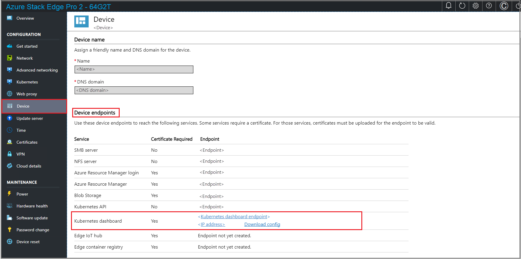 Screenshot that shows the device page in local UI 3.