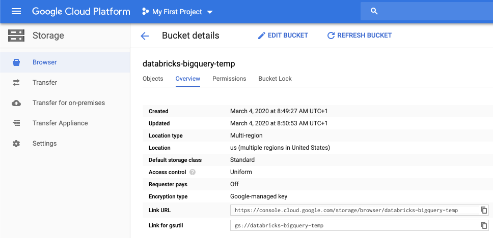 Google Bucket Details