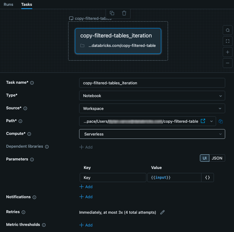 For each nested task, showing how to use input