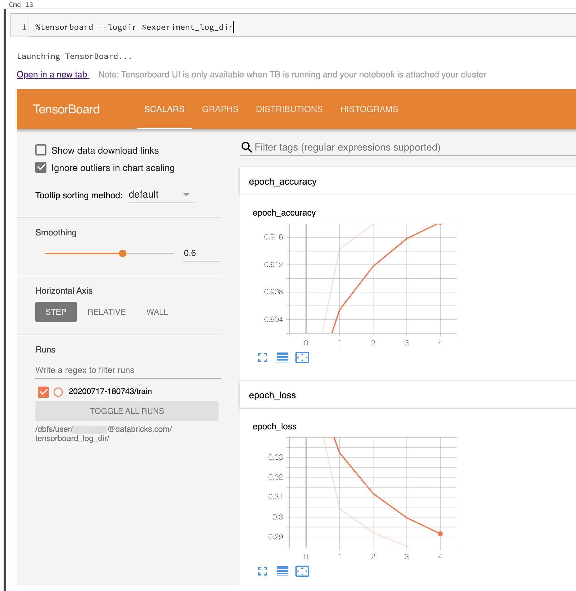 TensorBoard UI started in populated log directory