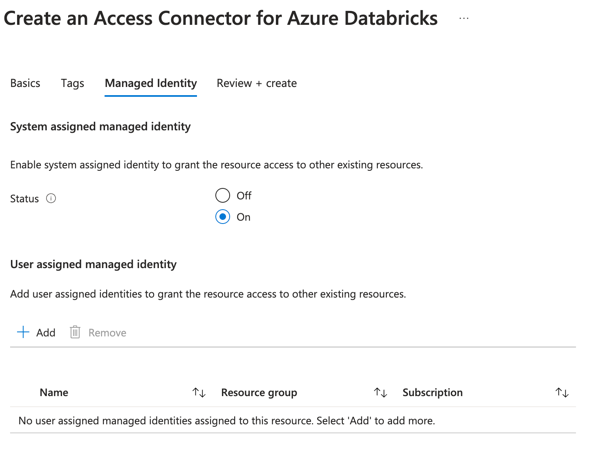 Configure managed identities for an access connector.