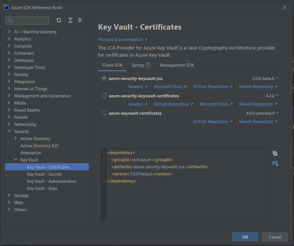 Azure SDK Reference Book in IntelliJ