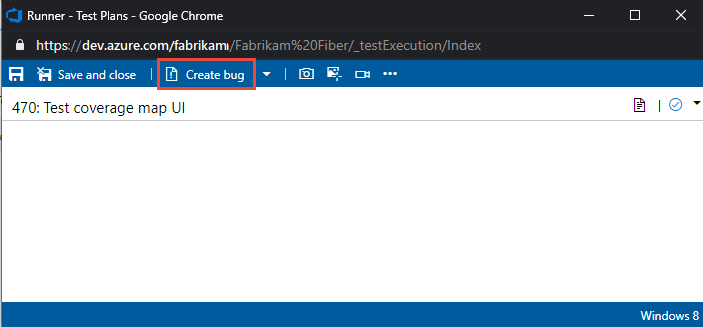 Screenshot shows Test Runner, where you can add a bug.