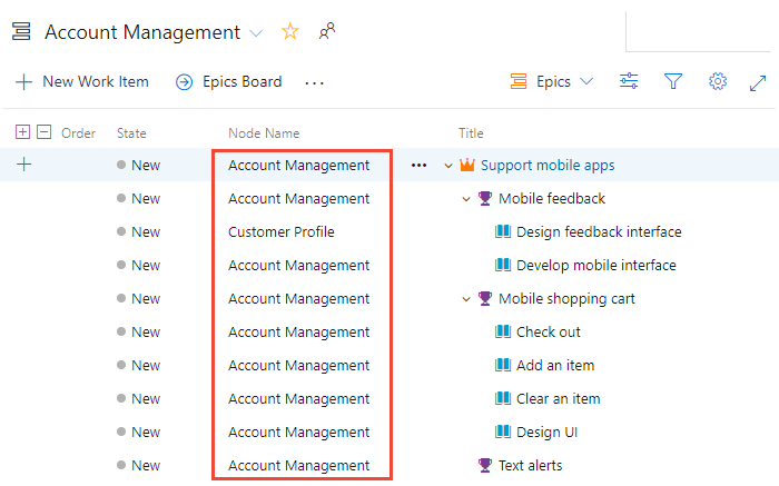 Screenshot showing Management team common backlog.