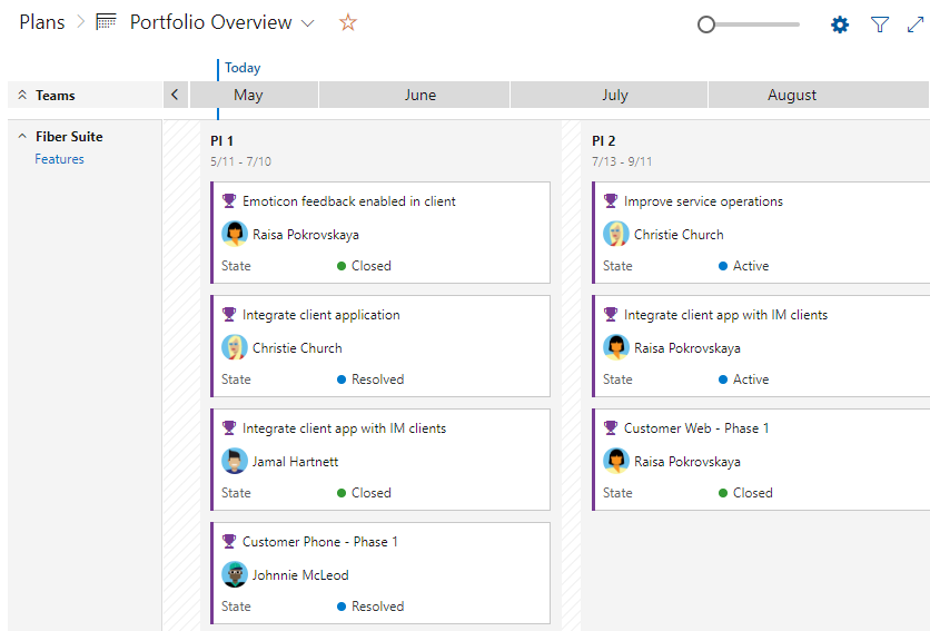 Screenshot shows Plans, Portfolio feature deliverables.