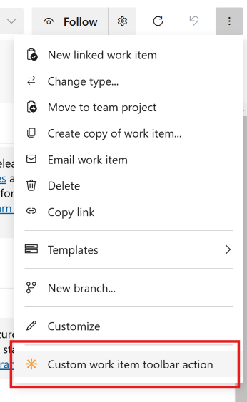 Add an item to the work item toolbar.