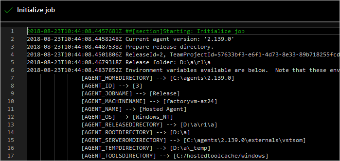 A screenshot displaying the variables used by the agent.