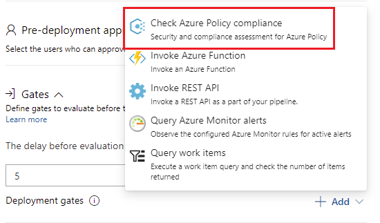 Screenshot that shows using the task as a gate in a release pipeline.