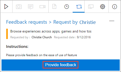 Screenshot shows starting to provide feedback for a request.