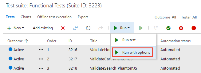 Screenshot shows configuring the Run with options dialog.