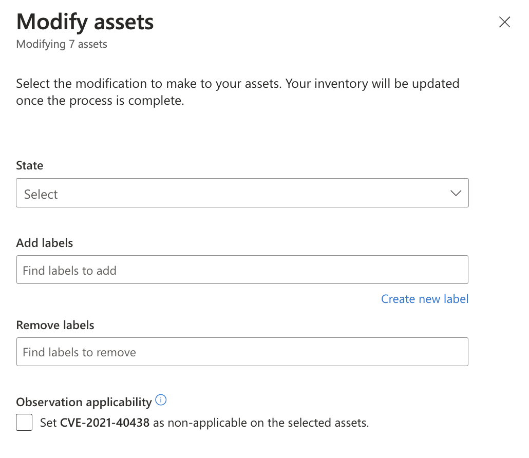 Screenshot that shows the available modification options.