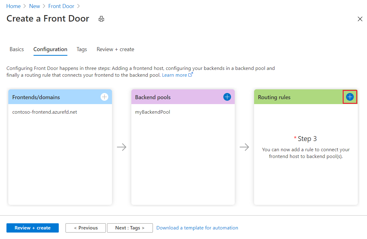 Screenshot of adding a route in Front Door designer.