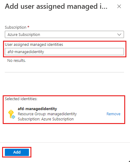 Screenshot of the add user-assigned managed identity page.