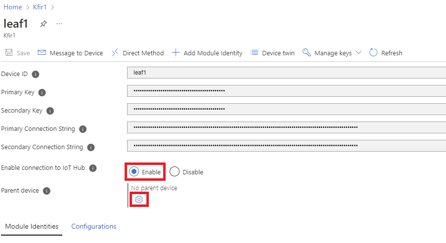 Screenshot showing what to select to set a parent device.