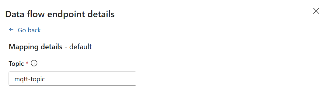 Screenshot showing the operations experience prompting the user to enter an MQTT topic given the endpoint type.