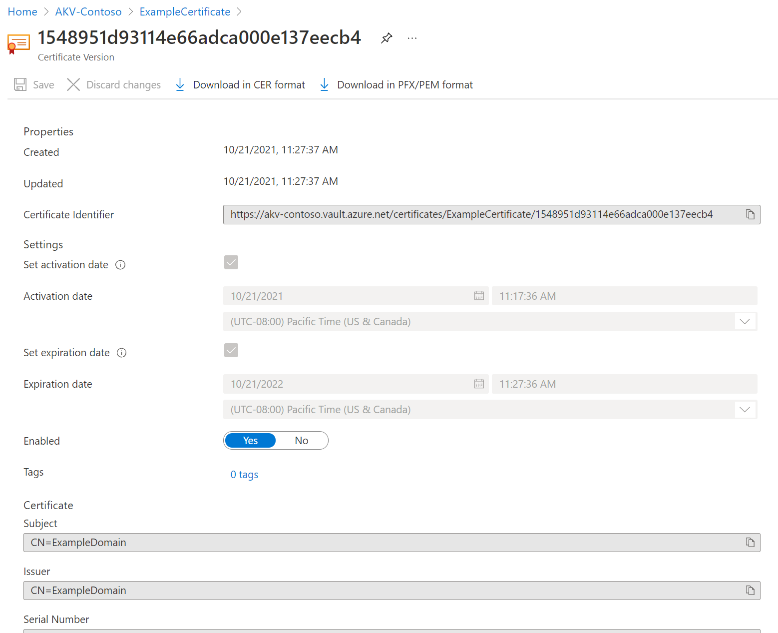 Certificate properties