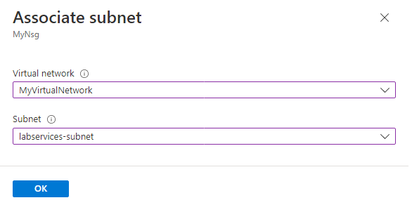 Screenshot of Associate subnet page in the Azure portal.