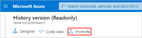 Screenshot shows History version page toolbar with selected Promote button.