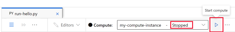 Screenshot shows starting the compute instance if it is stopped