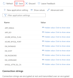 Screenshot showing all the required app settings in the configuration page.