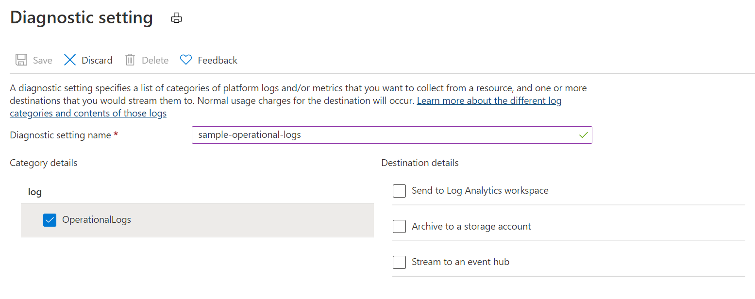 The "Diagnostics settings" pane