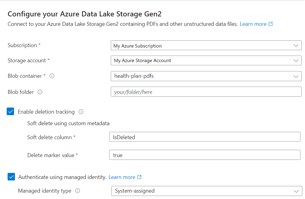 Screenshot of the data source page with deletion detection options.