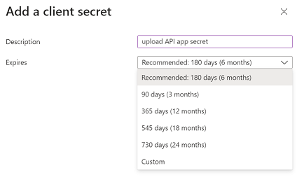 Screenshot that shows client secret generation.