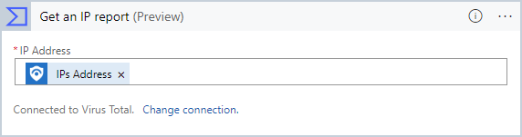 Screenshot shows the action to submit an IP address to Virus Total to receive a report about it.