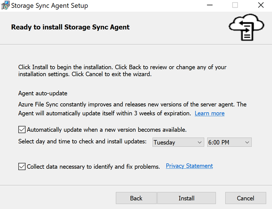 Screenshot of the File Sync Agent Setup Wizard Troubleshooting.