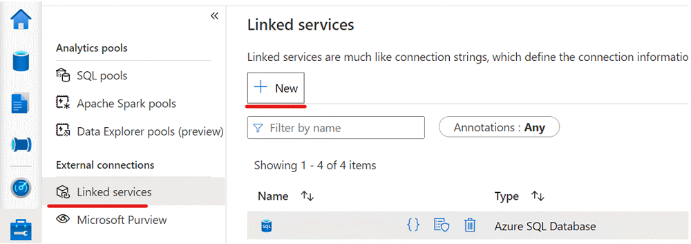 Screenshot of a new Azure SQL database linked service private endpoint.