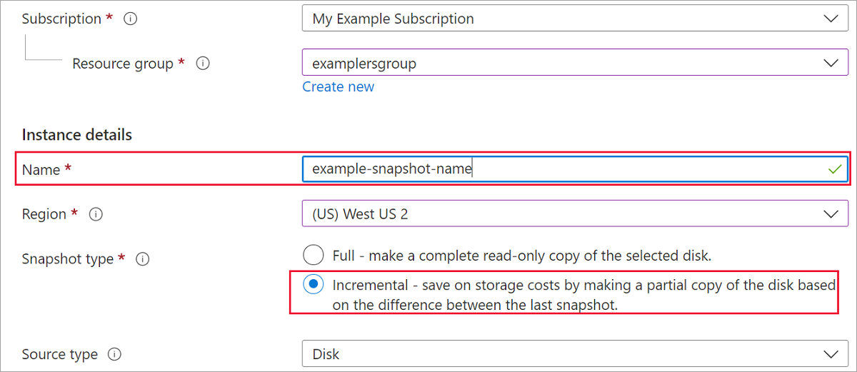 Screenshot. Create a snapshot blade, fill in the name and select incremental, then create your snapshot.