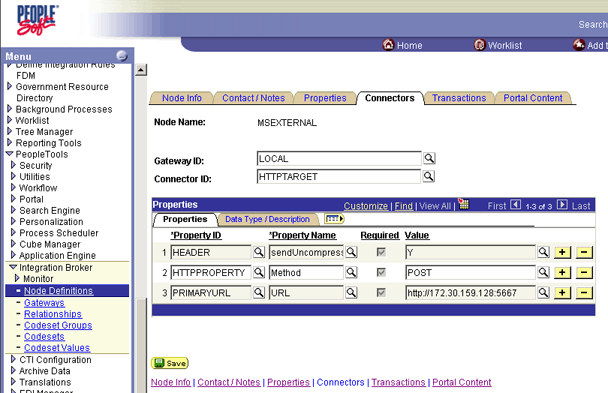 Image that shows the Connectors tab.