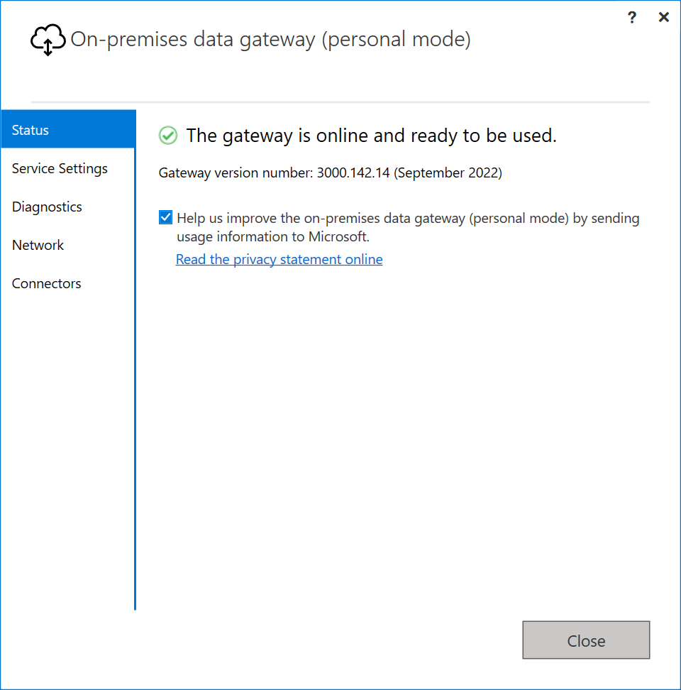 Sammendrag av gateway for personlig modus.